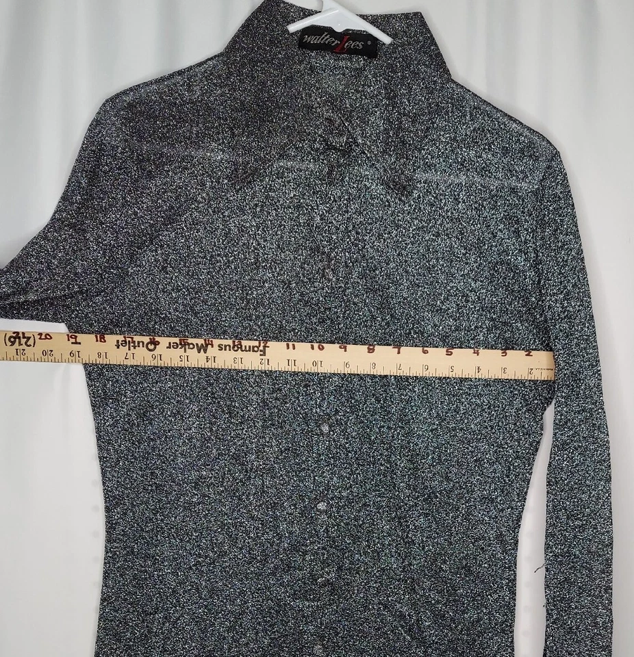 Top Walter Lee Transparente Metálico Botón Mujer Grande Negro Plata Bruja Cachicho Foto 4 de 4