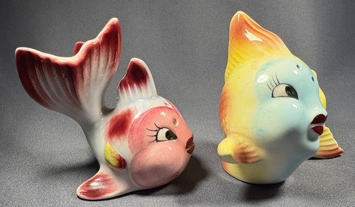 Vintage Norcrest Japan Pink Blue Fish Salt Pepper Shaker Set - Picture 4 of 10