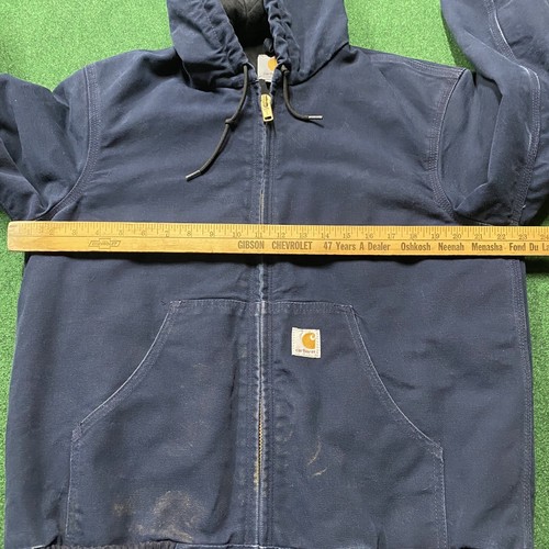 Giacca Carhartt vintage uomo S blu tela d'anatra trapuntata foderata cappotto da lavoro con cappuccio - Foto 8 di 11