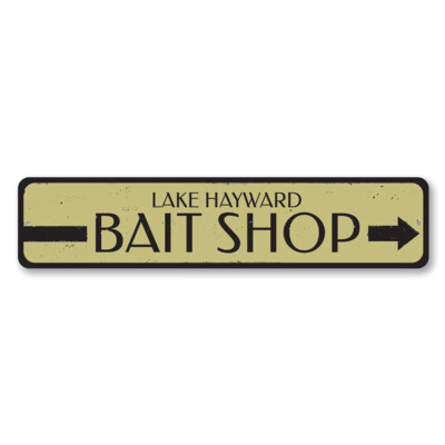 Bait Shop Sign, Personalized Directional Arrow Metal Wall Decor - Aluminum