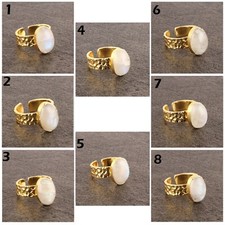 Natural Attractive Moonstone Hammered Finish Gold Plated Band Adjustable Rings