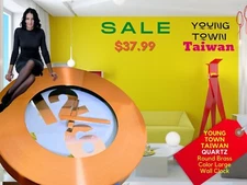 YOUNG TOWN TAIWAN QUARTZ Round Brass Color Wall Clock. Size 11.5" x 1.5".