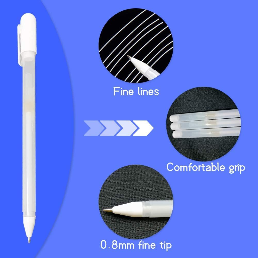 White Gel Pen for ArtKANOSON 15pcs Artist White Ink Pens Set Including