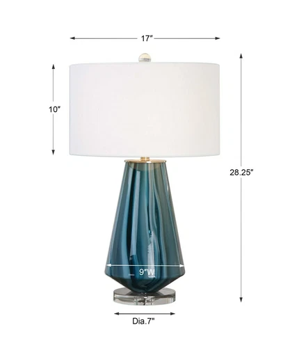 TWO PESCARA TEAL GRAY BLUE GLASS TABLE LAMPs CRYSTAL BASE 27225 - Picture 3 of 3