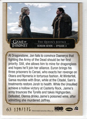 GAME OF THRONES THE COMPLETE SERIES GOLD HOLOFOIL PARALLEL BASE #63 #'D 129/175 - Picture 2 of 2
