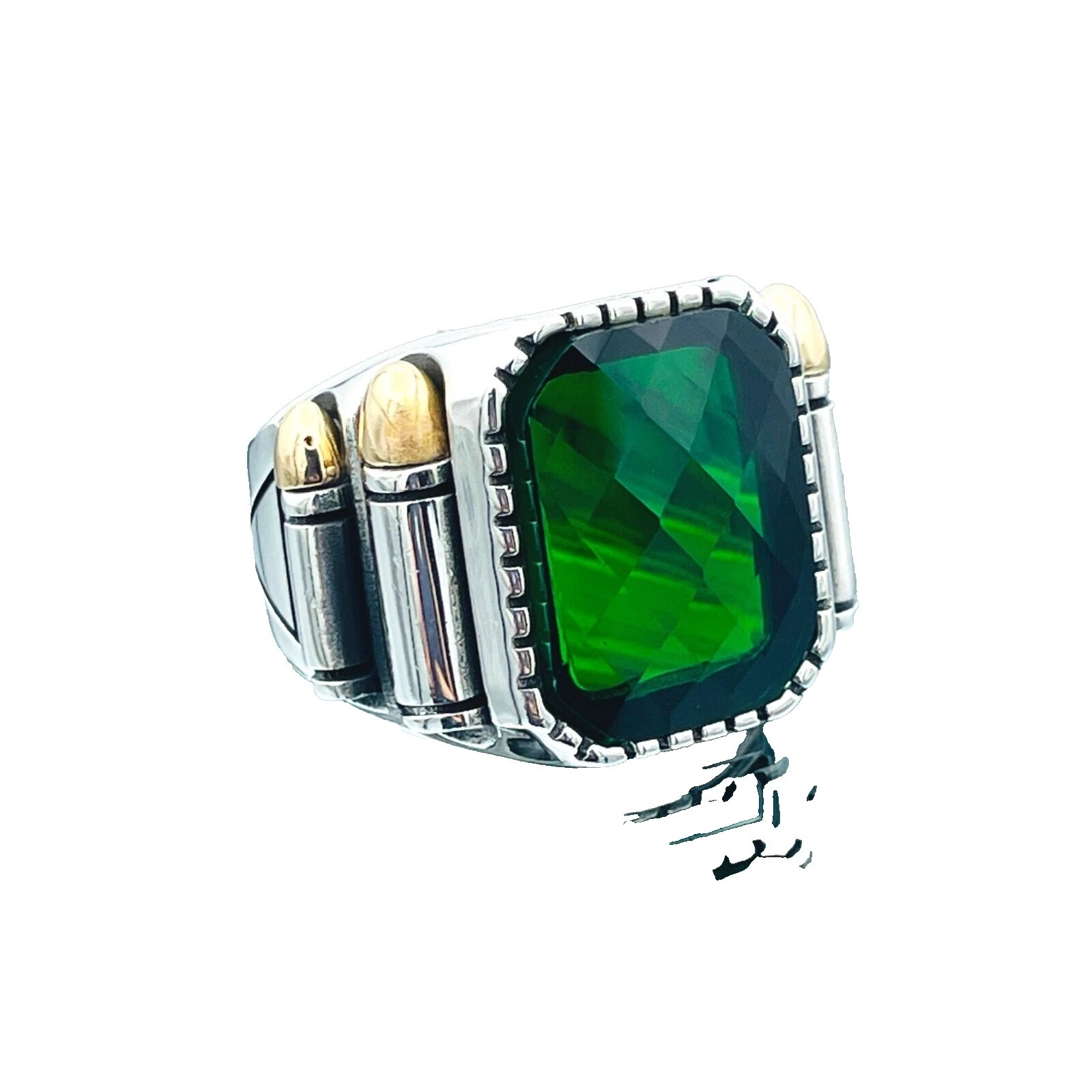 Anillos de Plata Esterlina Bella Esmeralda para hombres