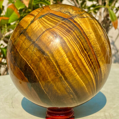3.7LB  Large Natural Tiger Eye Stone Crystal Ball Quartz Healing Sphere Décor.