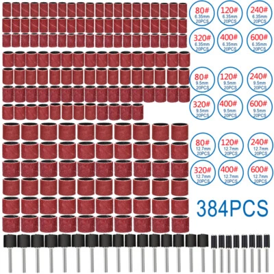 XCAN 384pcs Sanding Band Drum Kit Sander Sleeve Rotary Tool 1/8 Mandrels for Dremel