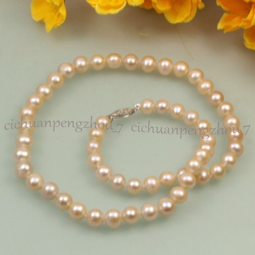 Fashion Natural 7-8mm White Black Pink Freshwater Cultured Pearl Necklace 15-19" - Picture 5 of 17