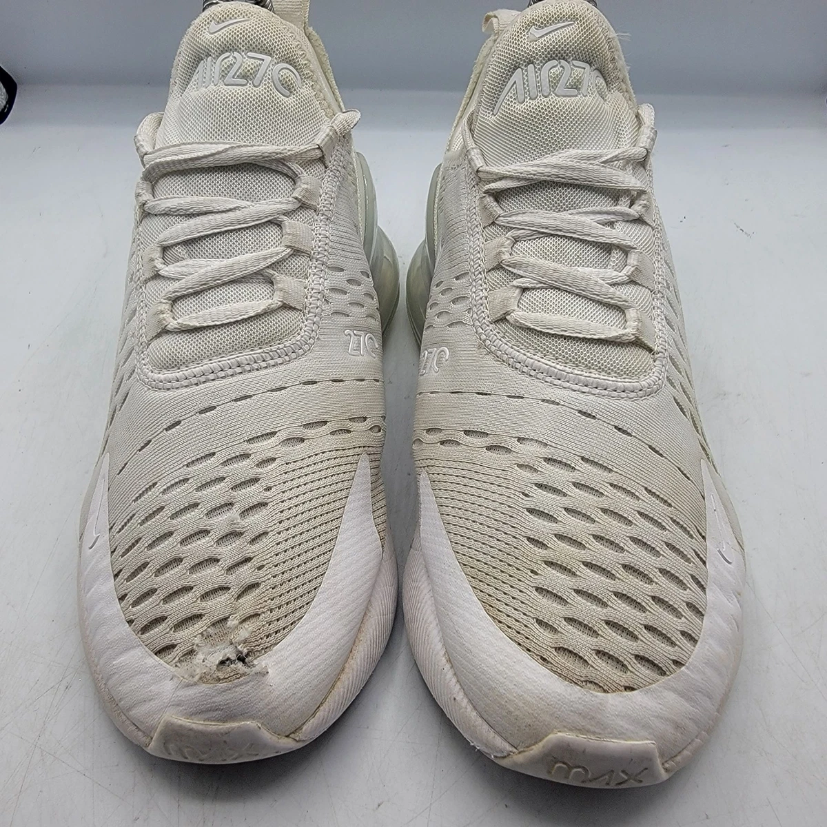 Nike Air Max 270 Womens 6.5 White Metallic Silver Running Shoes 