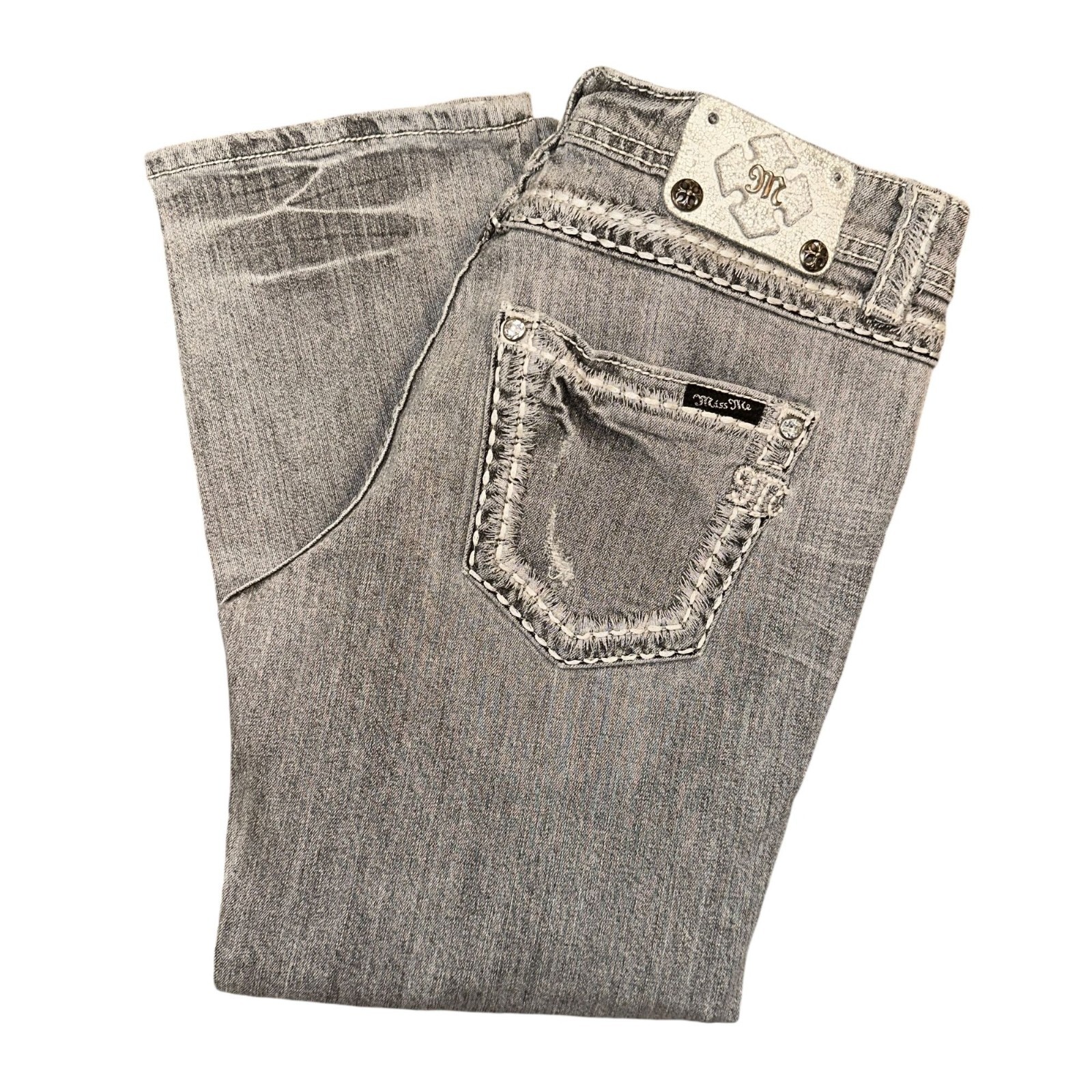 Miss Me JPB5014-5 Distressed Gray Boyfriend Crop Jeans Size 28x25