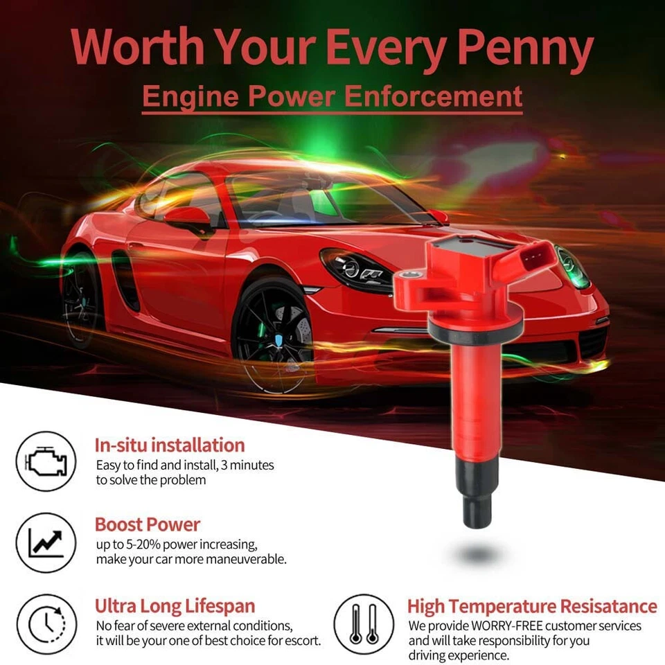 4 Pack Ignition Coils For 2000-2008 Toyota Corolla Celica Matrix MR2 1.8L UF247 - Image 2 of 4