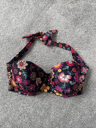 GEORGE Bikini-Top schwarz mehrfarbig Blumen gepolstert Bügel, Größe 36E