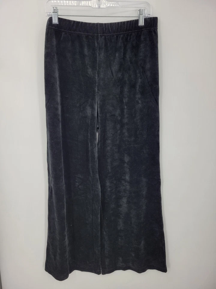 Quacker Factory Pants Womens Medium Black Velvet Wide Leg Flowy Stretch Party - Image 2 of 4