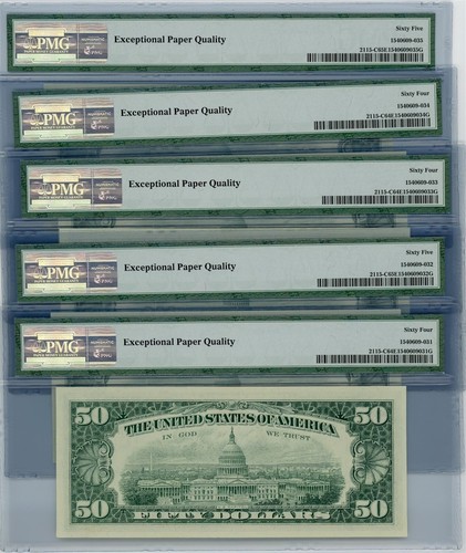 Fr. 2115-C $50 1969A Federal Reserve Note 5 Consecutive #933508-4 64-65EPQ PMG - Picture 2 of 2