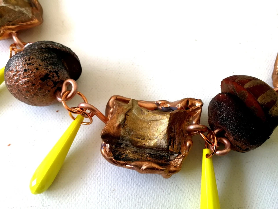 Joyería Mujer Collar Diseñador Collar Piedra Madera Natural Lujo Brutalista Cadena Foto 3 de 4