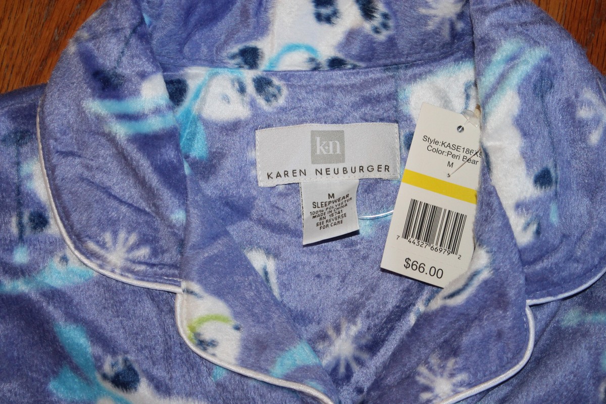 KAREN NEUBURGER womens 2 pc PURPLE Polar Bear FLEECE button PAJAMA