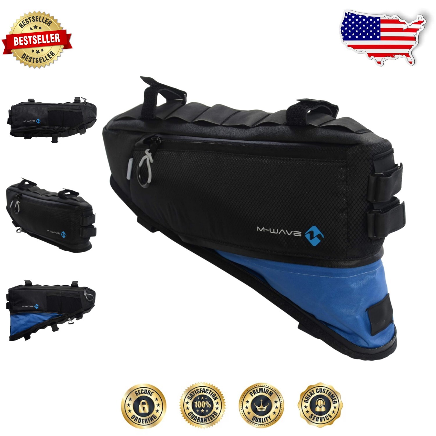 Lightweight Expandable Bike Triangle Bag with 5 Fasteners and Zipper Closure