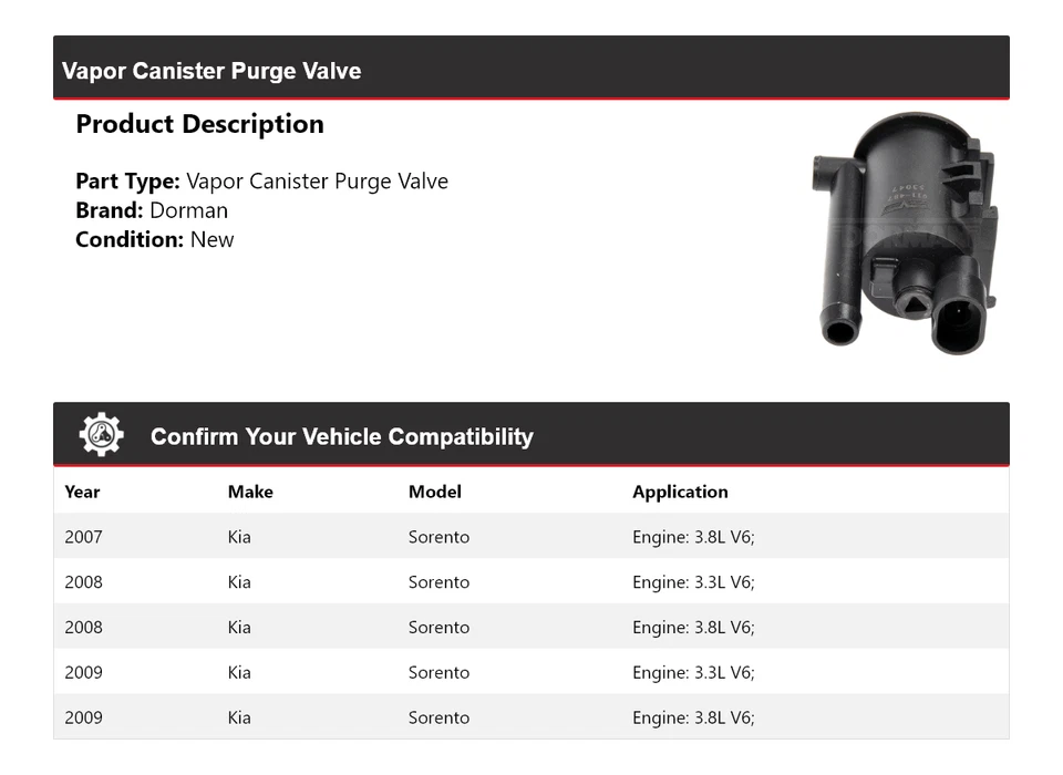 Válvula de purga de bote de vapor 2008 para Kia Sorento Dorman 2007-2009 Foto 2 de 4
