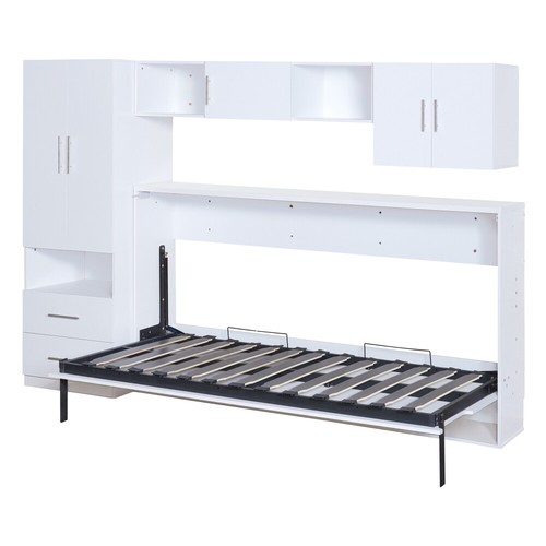 Twin Size Murphy Bed w/Shelves and 2 Storage Drawers,Built-in Wardrobe and Table - Picture 10 of 13