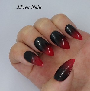 Black And Red Ombre Press On Nails Hand Painted Halloween Fake Nails Set Of 20 Ebay