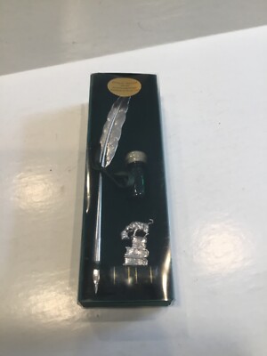 Writing Set Fountain Pen Metal Quill, Ink, Paperweight Handmade in Treviso Italy