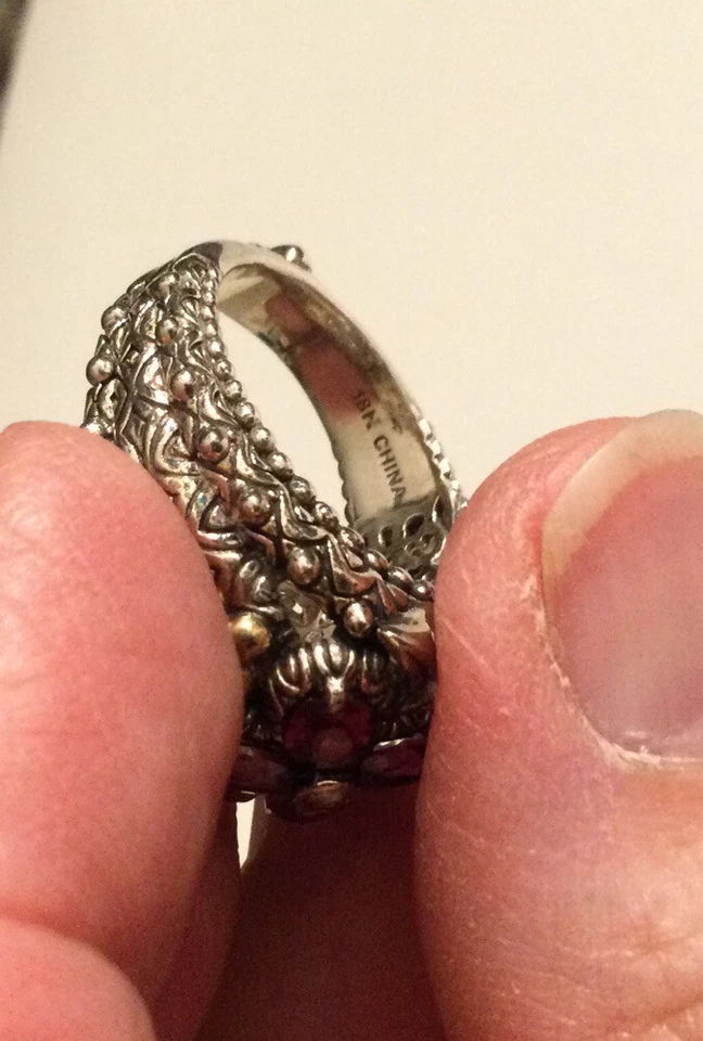 Anillo de cóctel Barbara Bixby oro 18K 925 granate piedras preciosas flor, talla 7,75 Foto 4 de 4