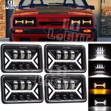 For Ford Mustang 1979 -86 4PCS 4x6" Square LED Headlights DRL Hi-Lo Turn Signal