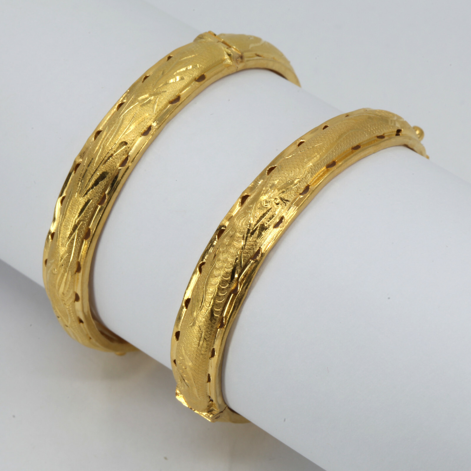 Used Two 24K Solid Yellow Gold Dragon Phoenix Ban… - image 1