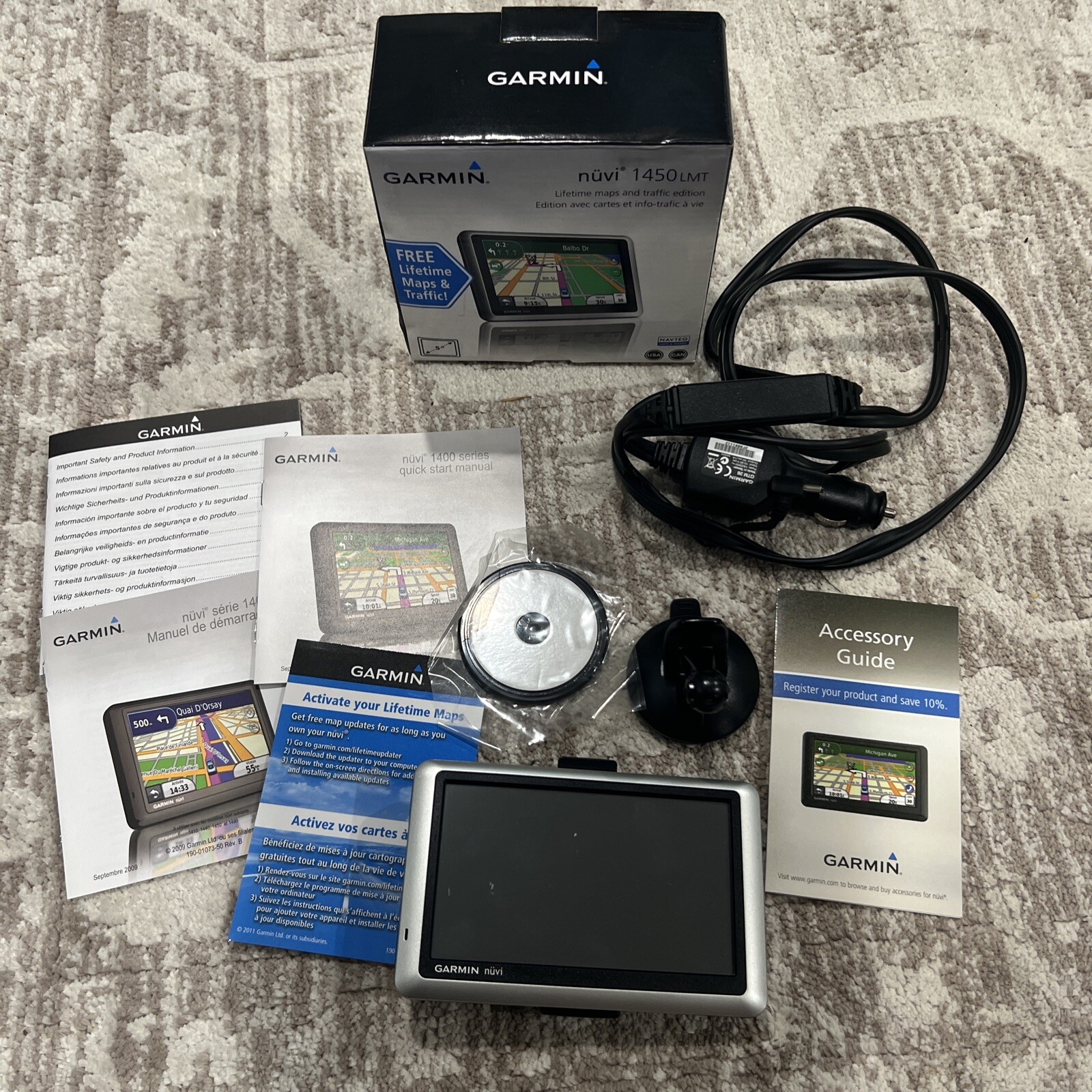 Garmin Nuvi 1450 LMT GPS with Lifetime Maps Traffic Touch Screen and Car Charger Bundle-image