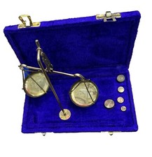 BRASS WOOD WEIGHING SCALE WITH WEIGHTS