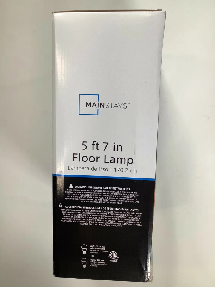 Mainstays Multicolor Black Finish Floor Lamp 5' x 7" in NEW! NIB - Image 3 of 3