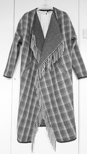River Island Grey Check Wool Fringed Blanket Coat Size 12