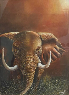 Wunderschön detailliertes Ölgemälde Die Matriarchin Elefant Kunst von Hersans