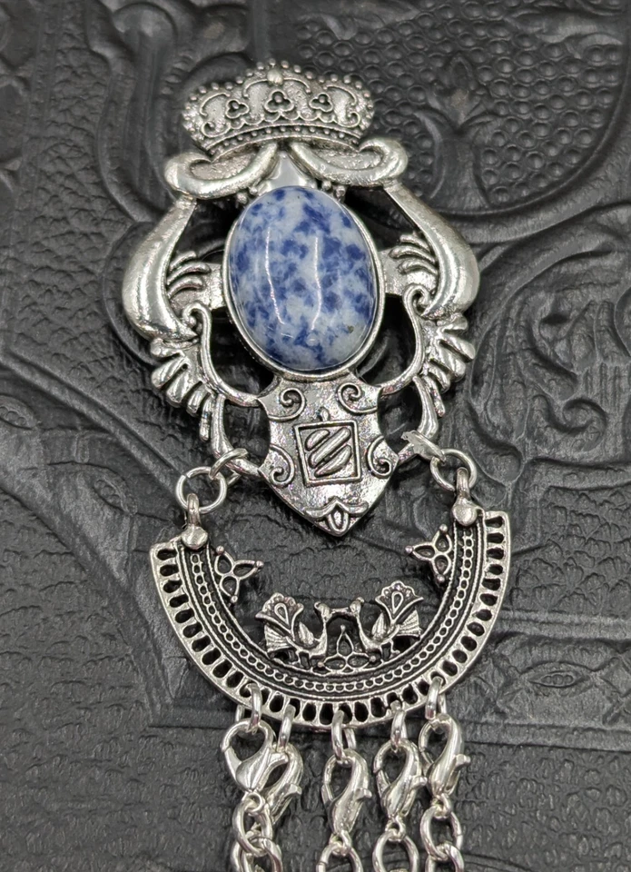 Silver Crown and Shield Crest Chatelaine Waist Clip 8 Stone Options 5 chains - Image 4 of 4