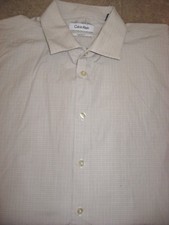 Mens Tan Check CALVIN KLEIN Dress Shirt 16.5-34/35 Large