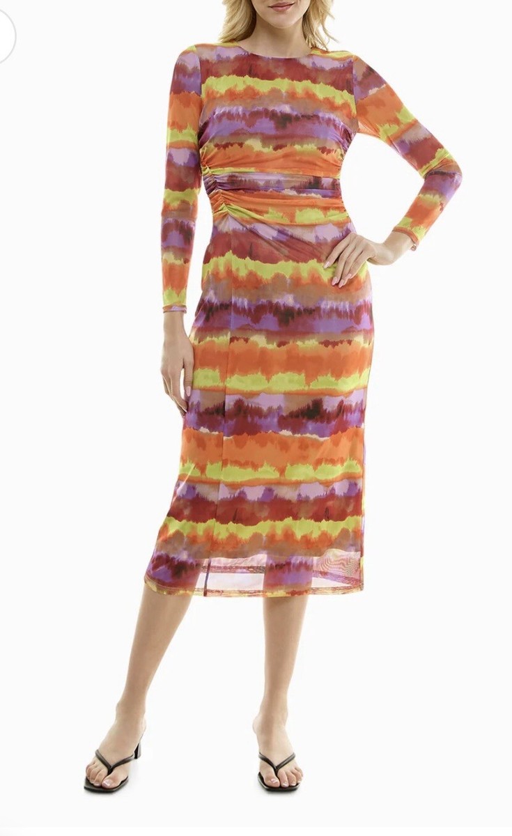 Nicole Miller Multicolor SAHARA MESH LONG SLEEVE MIDI DRESS Size  