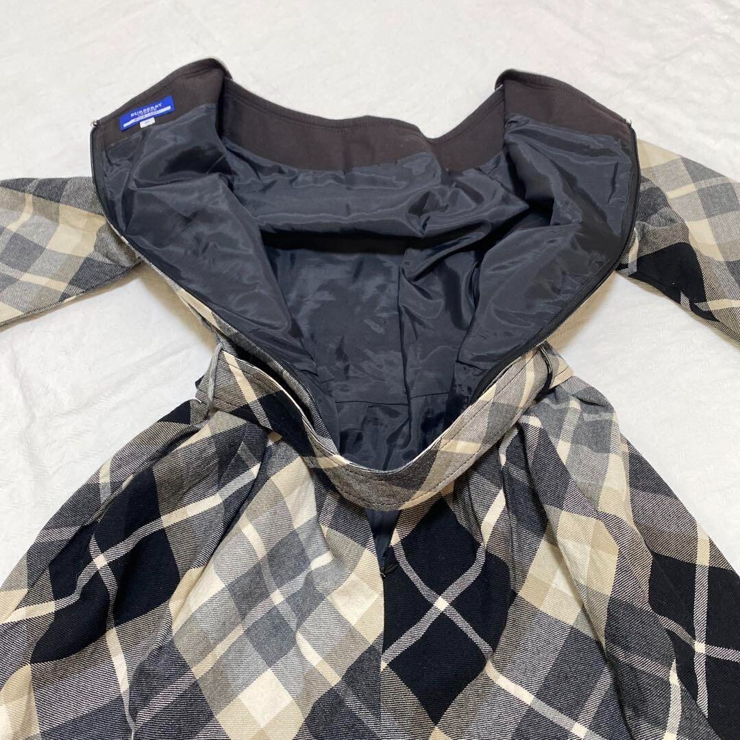 Burberry Blue Label Check Belted Dress logo 100% Wool Size M 38