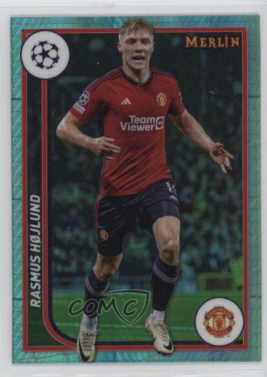 2023 Merlin UEFA Aqua Prism Refractor Rasmus Hojlund Soccer Card