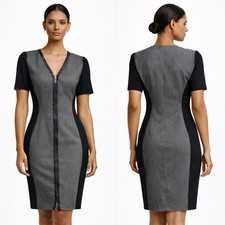Elie Tahari Women's Black Gray Colorblock Career Work Sheath Business Dress Sz 6
