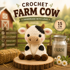 CROCHET FARM COW   15 cm Handmade Amigurumi Plush  Cute Crochet Cow Toy  Soft
