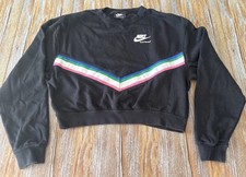 Nike Sportswear Heritage Chevron Crewneck Sweatshirt Black Women s XS Retro Y2K