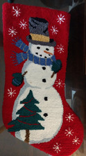Punch Needle Work Christmas Stocking Snowman Velvet Back