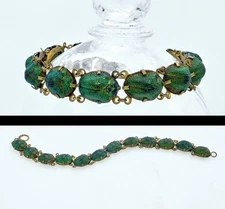 Antique Victorian Real Egyptian 12 Beetles Link Bracelet Revival