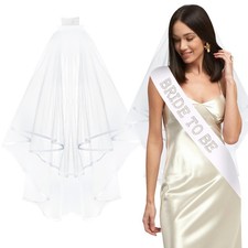 Bride to Be Sash, White Veil Set, Bachelorette, Bridal Shower, Decor, Party