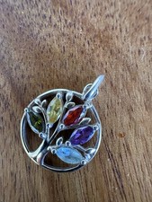 Tree Of Life Pendant Sterling Silver Citrine Peridot Garnet Amethyst  Pendant