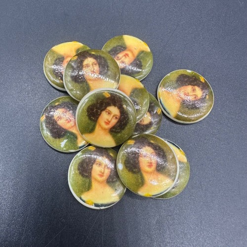 Vintage Glass Cabochons Lot Of 11 Crafting Jewelry Projects DIY Victorian Lady