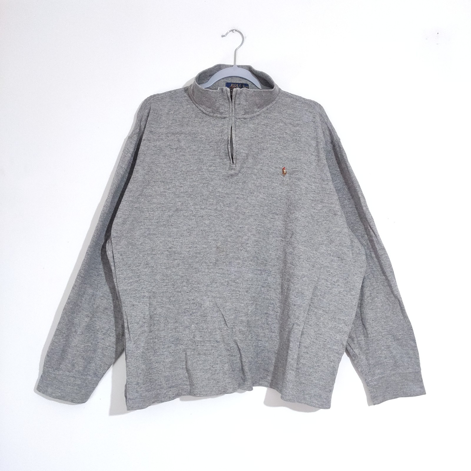 Felpa Ralph Lauren Estate Rib 1 4 Zip Grigio XXL Oversize Baggy Uomo Pony