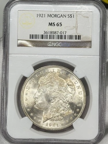 1921-P Morgan Dollar $1 NGC MS65 Philadelphia 90% Silver One Early US Coin