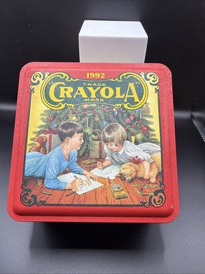 1992 Crayola Christmas Holiday Wishes Tin Metal Box W Ornament OPEN BOX